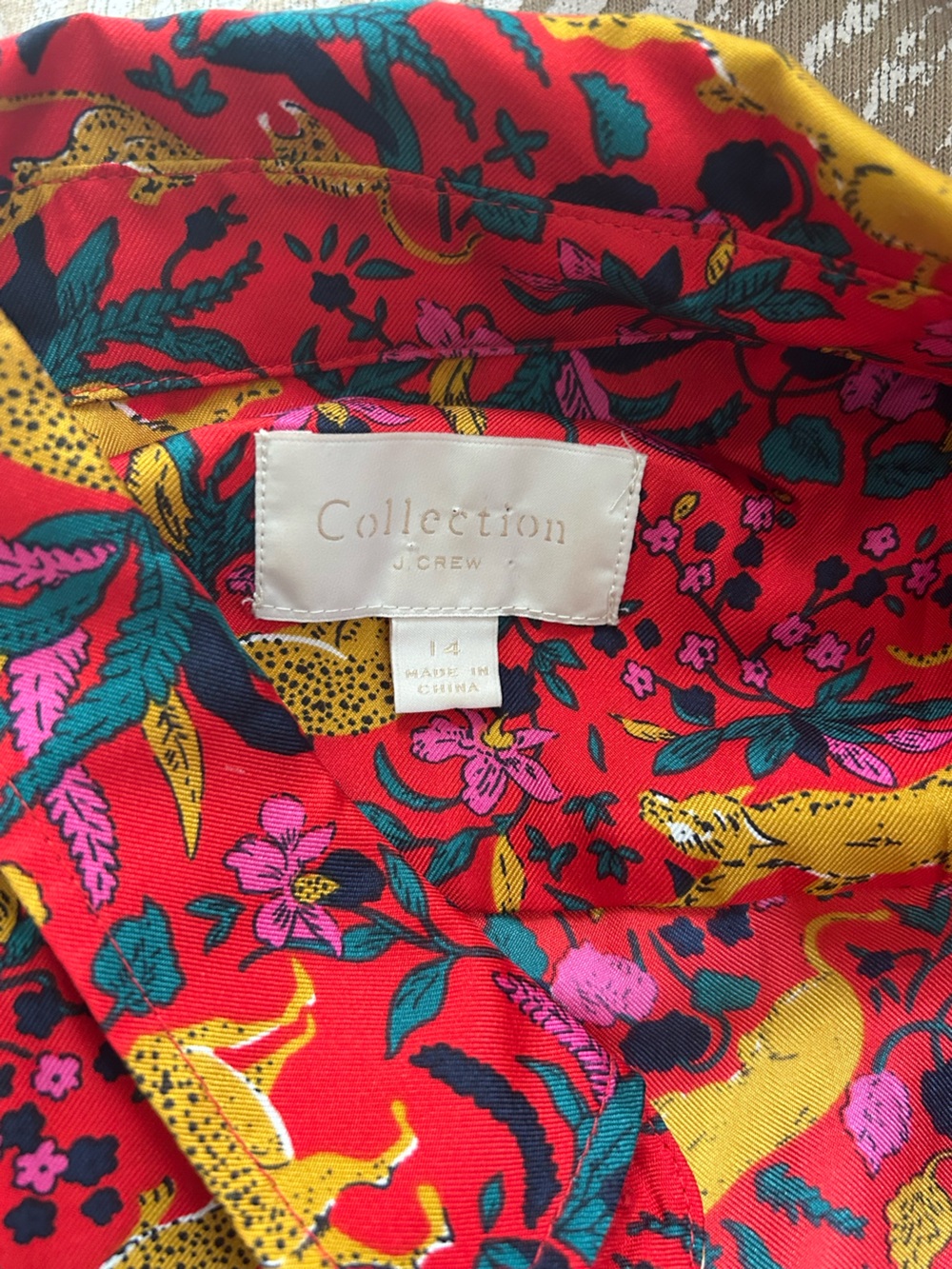 J. Crew Red Multicolor Jungle Cat Floral Silk-Twill Shirt - Picture 10 of 11